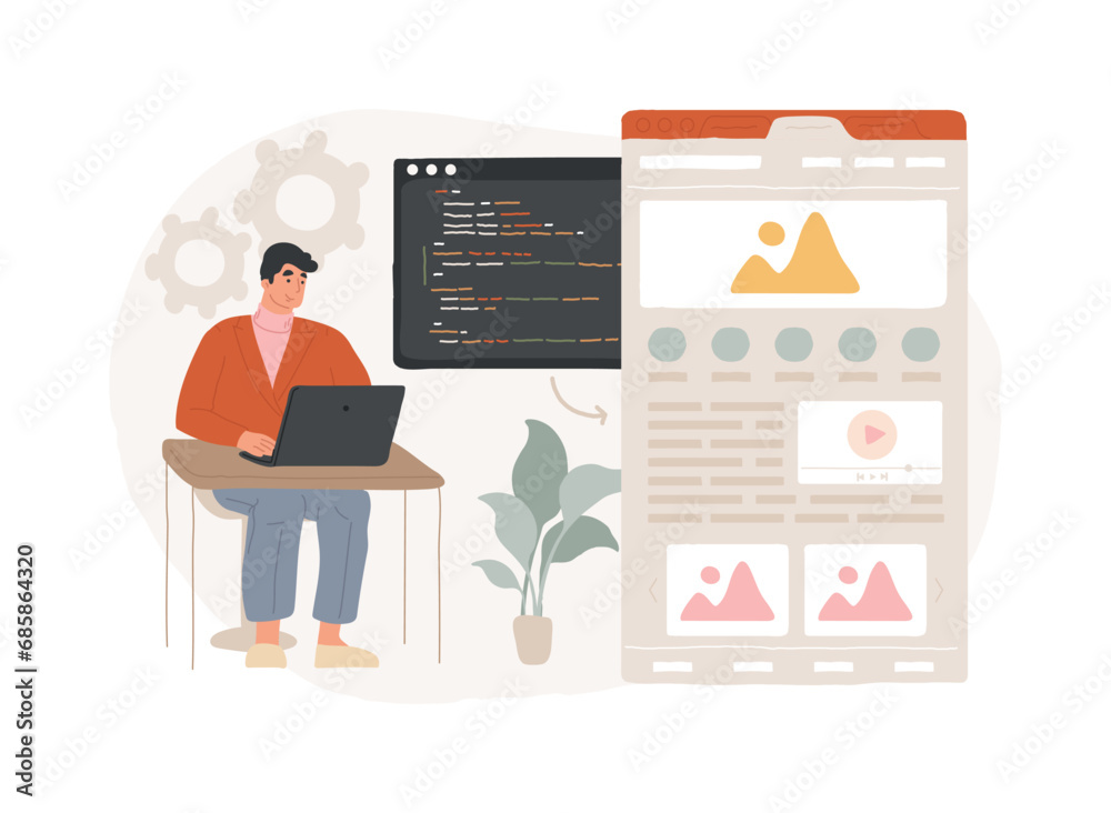 Poster microsite development isolated concept vector illustration. microsite web development, small interne