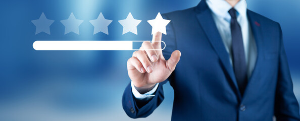 Five star feedback in business hand