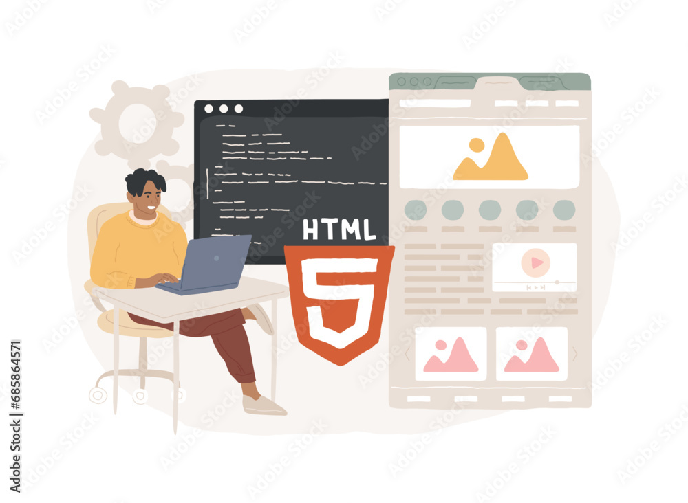 Poster html5 website development isolated concept vector illustration. html5 development, website design el