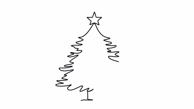 Christmas tree one line drawing animation. Video clip with alpha channel.