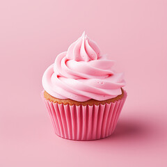 Delicious cupcake with butter cream on a pink background. Square..Close up. Generative Al.. - obrazy, fototapety, plakaty