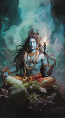  Lord Shiva smoking ganja, background of Nirvwana. AI Generative - obrazy, fototapety, plakaty
