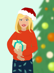 Happy cheerful woman with Christmas gift