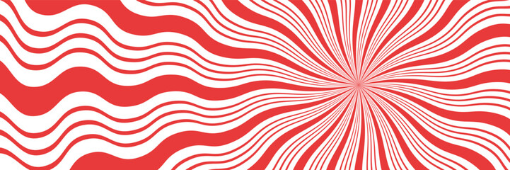 Obraz premium Christmas background. Vector abstract swirl, vortex backdrop. Candy cane, lollipop pattern. Long horizontal banner.