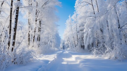 Obraz premium Winter's Embrace: Snowy Trail