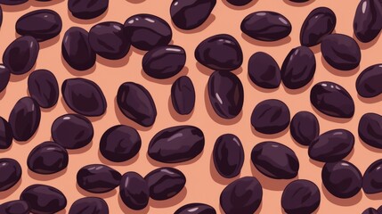 Organic Dried Prunes Fruit Cartoon Horizontal Seamless Background. Healthy Vegetarian Energy Snack. Ai Generated Seamless Background with Delicious Chewy Dried Prunes Fruit Arranged in lines.