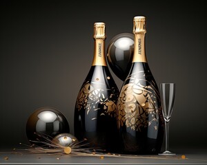 Indoor Still Life Photography of a Sparkling Wine Bottle and Glasses for a Celebration