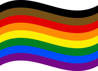 Philadelphia Pride Flag in shape. Traditional gay pride flag with black and brown stripes.
