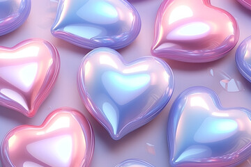 Valentine's day background in blown design style, 3D, holographic colors.