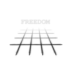 Prison bars and inscription FREEDOM