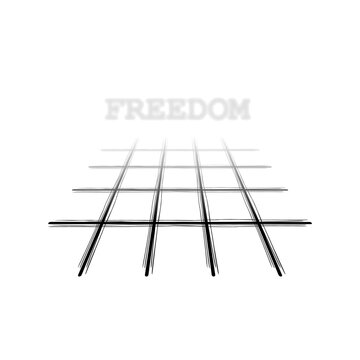 Prison bars and inscription FREEDOM
