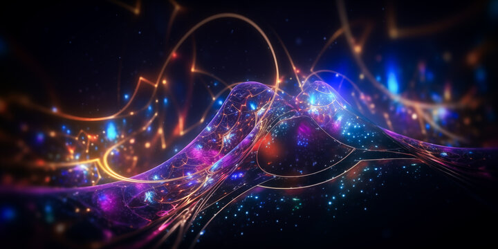 science background with particles and waves, quantum technology