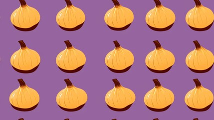 Fototapeta premium Fresh Organic Onion Vegetable Cartoon Horizontal Seamless Background. Healthy Vegetarian Diet. Ai Generated Seamless Background with Delicious Juicy Onion Vegetable Arranged in lines.