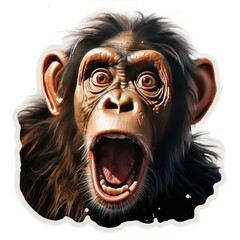 chimpanzee portrait on a white background with space for text. Chimps. Ape. Sticker. Logotype.