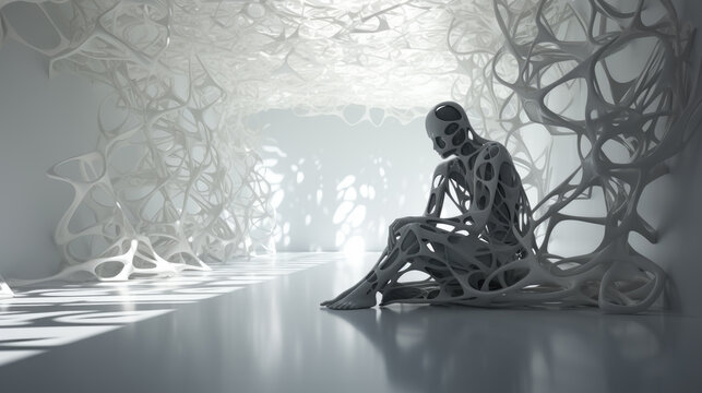 Monochrome Solitude: Sculpted Silence, Generative AI