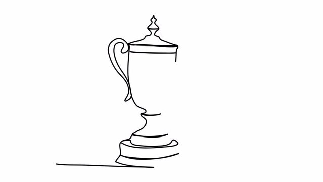 Championship trophy one line drawing animation. Video clip with alpha channel.