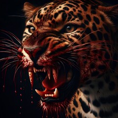 A leopard is furious with its mouth open. Generative AI