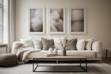 Frame Mockup | Livingroom | Framed artwork | Interior Design Photography | Minimalist White and Grey Modern Minimal Decor 