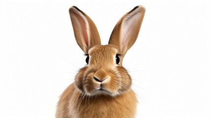 Red bunny rabbit portrait looking front wise to viewer on white background. generative ai