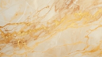 Beige Marble with Golden Veins Horizontal Background. Abstract stone backdrop. Bright natural material texture. AI Generated Photorealistic Illustration.