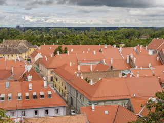 Fototapeta na wymiar Red tile roofs in Novi Sad, Serbia.