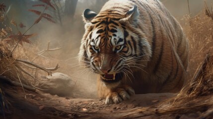 Siberian Tiger (Panthera tigris altaica). Big Cat. Tiger. Wildlife Concept.
