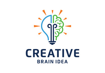 Lamp bulb with brain for creative idea logo design