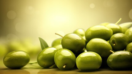  a pile of green apples sitting on top of a wooden table next to a leafy green apple on top of a wooden table next to another pile of green apples.