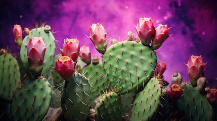  a close up of a cactus plant with a purple and purple sky in the backgrounnd of the image and a pink and purple sky in the background. - obrazy, fototapety, plakaty