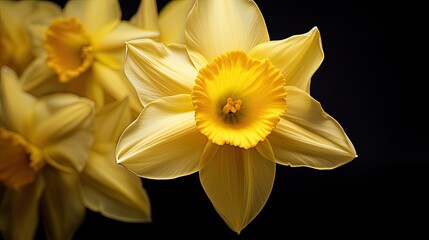 Close-up of Yellow Narcissus Flower on Black Background