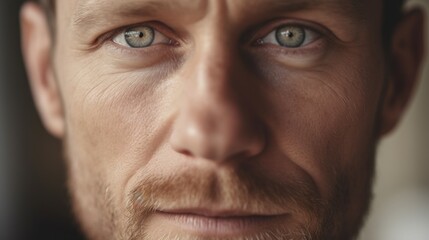 Capturing the close-up intensity in the man's eyes.