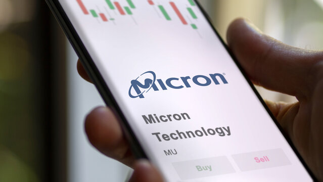 November 27st 2023 Boise, Idaho. The logo of Micron Technology on the screen of an exchange. Micron Technology price stocks, $MU on a device.