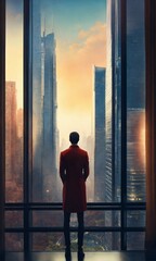 Fototapeta premium businessman looking at sunset