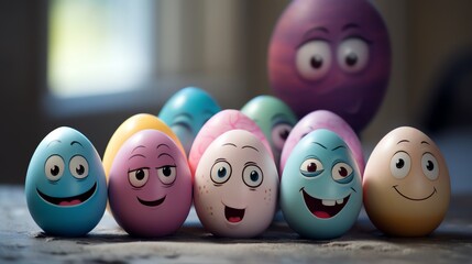 pastel easter eggs with happy smiling faces