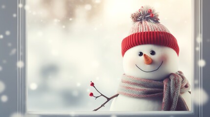 happy snowman with red hat