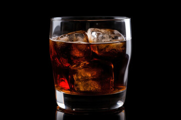 Glass of cola with ice and isolated on Black