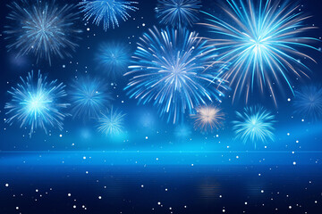 Midnight Magic: A Mesmerizing Blue Background Illuminated by Festive Fireworks