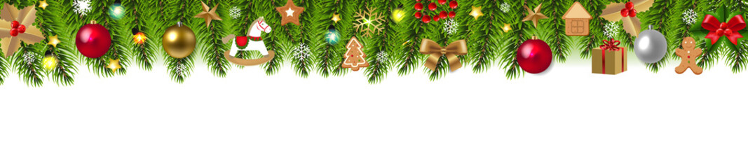 Obraz na płótnie Canvas Christmas Border With Fir Tree And White Background