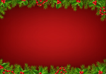 Christmas Border Wit hFir Tree Red Background