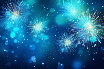 Fototapeta premium Midnight Magic: A Mesmerizing Blue Background Illuminated by Festive Fireworks