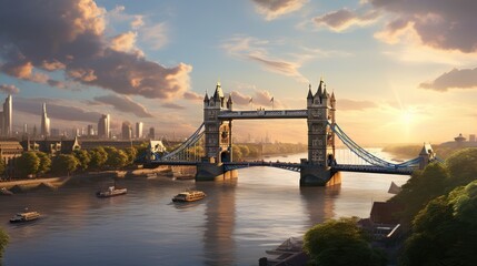 City Skyline Reflected in River at Sunset