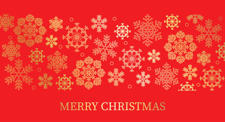 Christmas red card with gold snowflakes, festive VECTOR BACKGROUND