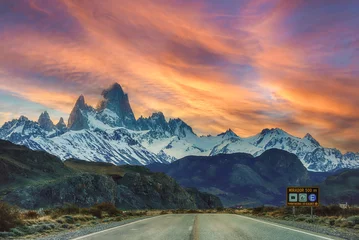 Acrylic prints Cerro Torre Road to El Chalten and Mount Fitz Roy
