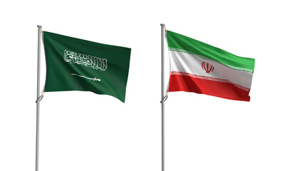 iran saudi arabia flag waving country national white isolated background conflict war military soldier army government politic business crude oil diesel petroleum construction irak relationship qatar 