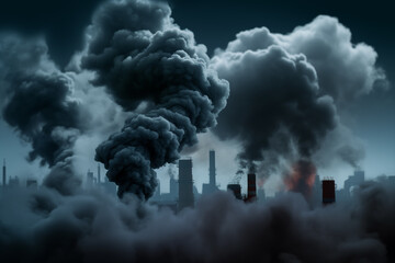 Carbon dioxide emissions. Air Pollution and Climate Change. Smoking chimneys of an industrial plant. Carbon Emissions from Gas Processing Plant. CO2 crisis and human activity. Chemical and Fuels.