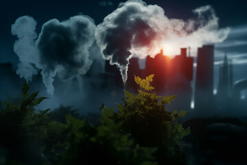 Obraz premium Carbon dioxide emissions. Air Pollution and Climate Change. Smoking chimneys of an industrial plant. Carbon Emissions from Gas Processing Plant. CO2 crisis and human activity. Chemical and Fuels.