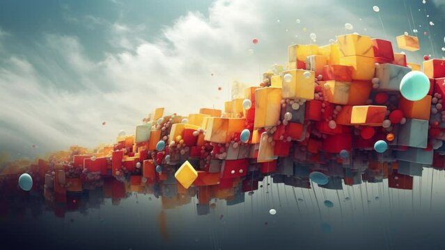 geometric abstract futuristic motion cg background tunnel black hole cubes journy digital data waving future 