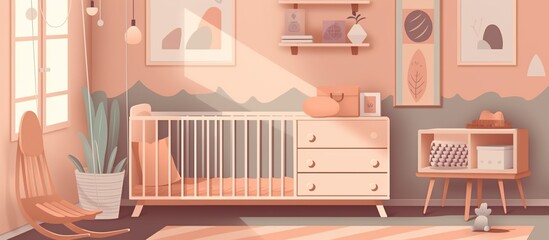 Cute baby room interior with furniture. Vector illustration in cartoon style