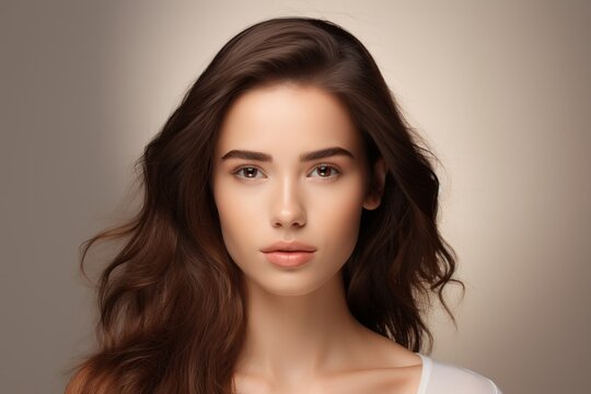 facial image of brunette woman, in the style of organic minimalism