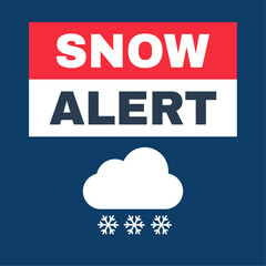 Snow alert warning for heavy snowfall. Snow weather forecast. Winter cloud with falling snowflakes. Vector illustration.
